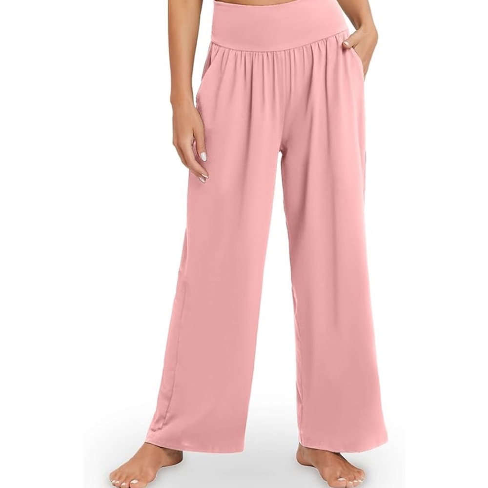 New XXL Gracyoga blush pink High Waisted Wide Leg Casual Flowy Yoga Pants - Picture 4 of 15